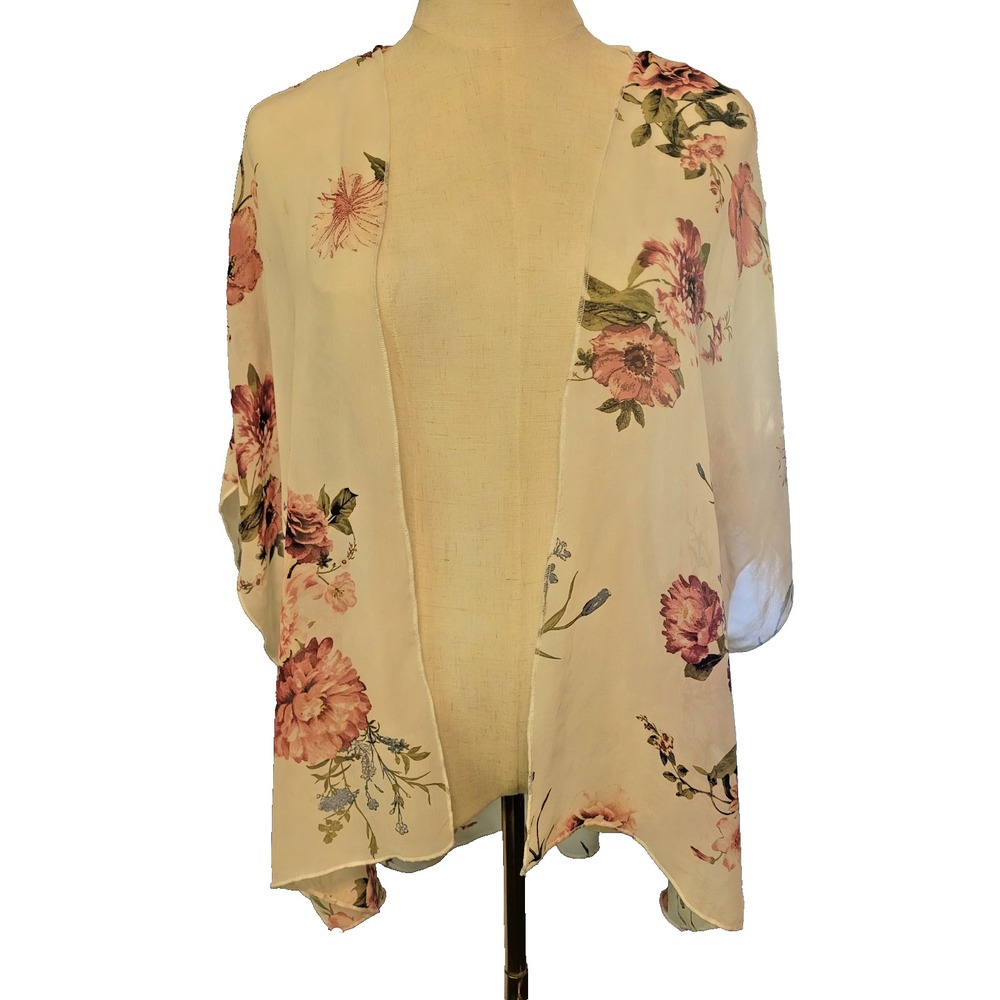 Coquette Fairycore Womens Sheer Floral Fluttery Delicate Open Front Kimono SZ L